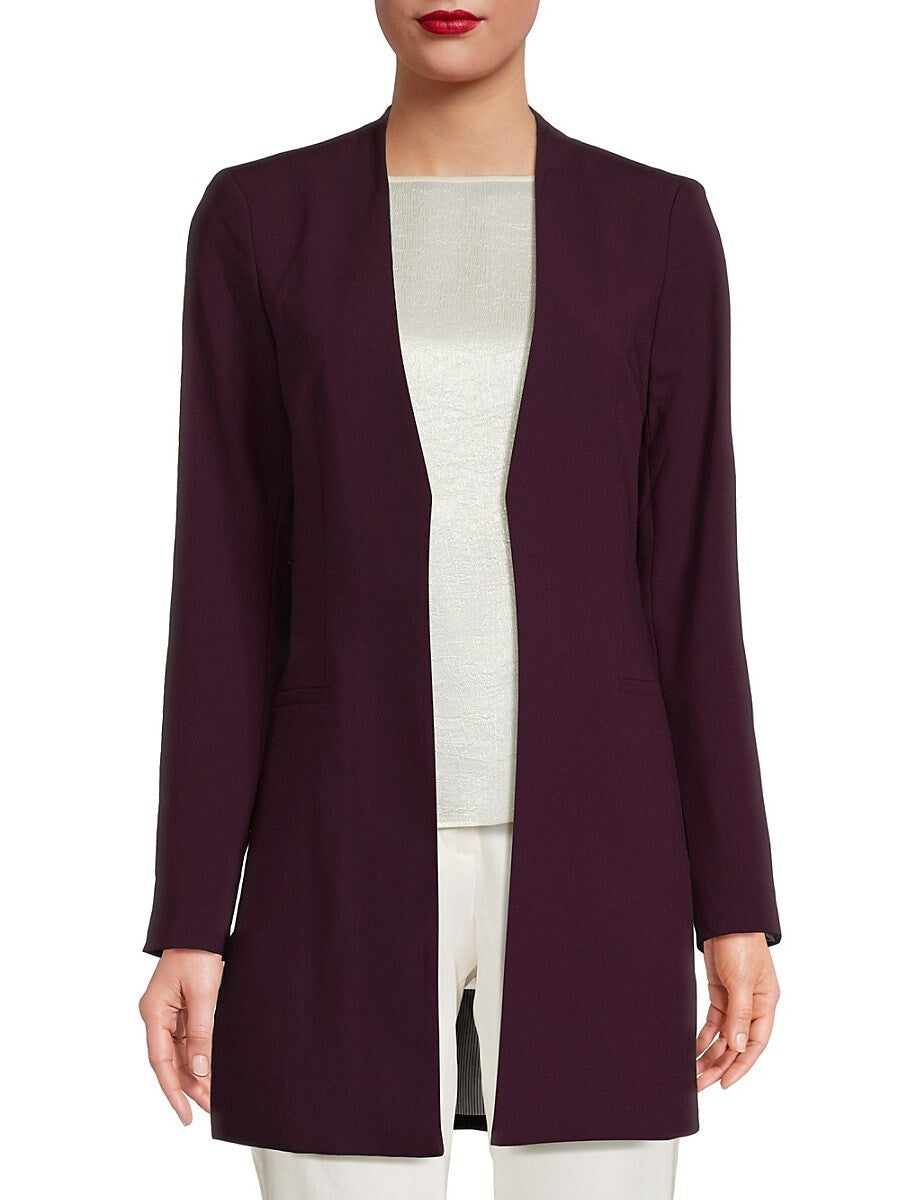 Calvin Klein Womens Roll Sleeve Open Front Blazer Aubergine