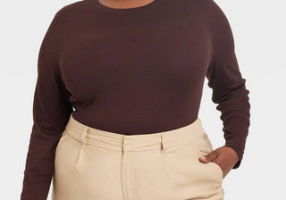 Camiseta feminina slim fit de manga comprida A New Day, marrom, tamanho XXL