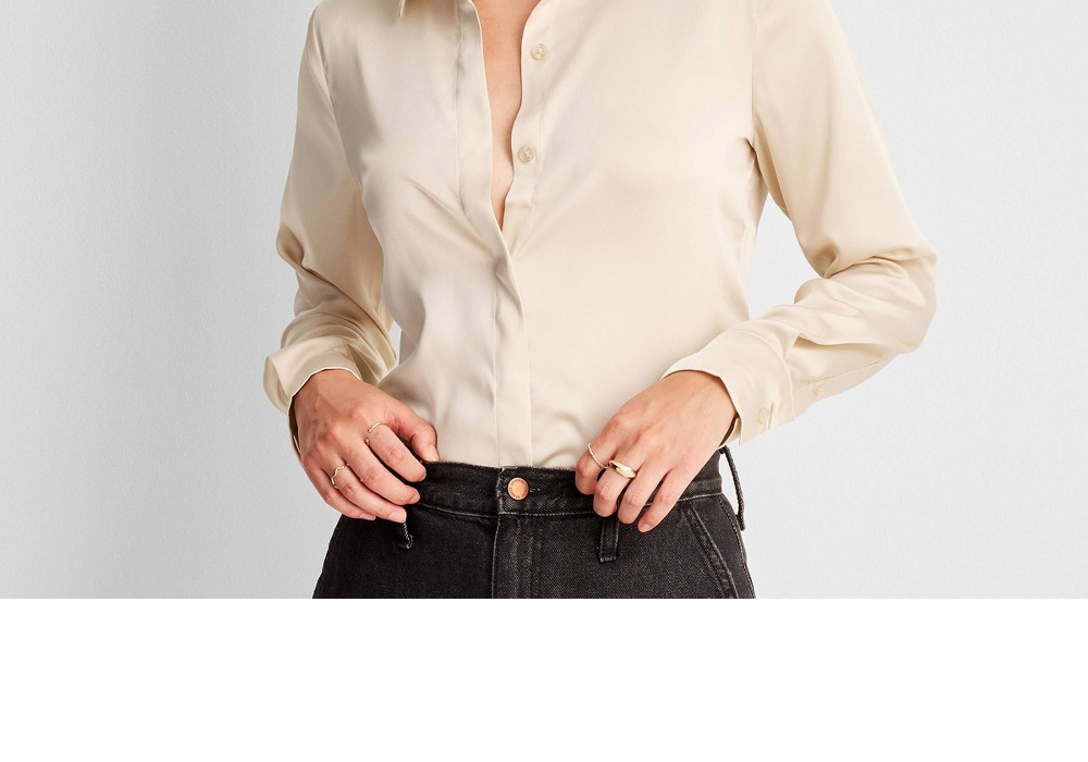 Camisa feminina de manga comprida com botões na frente, cor creme - A New Day, tamanho P