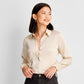 Camisa feminina de manga comprida com botões na frente, cor creme - A New Day, tamanho P