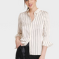 Camisa listrada creme feminina A New Day, manga comprida, botões frontais, tamanho M