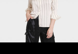 Camisa listrada creme feminina A New Day, manga comprida, botões frontais, tamanho M