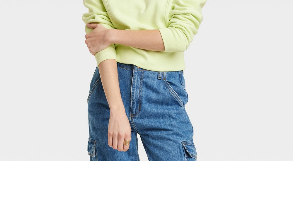 Moletom feminino curto verde-limão com zíper de um quarto - tamanho L