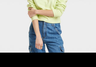 Moletom feminino curto verde-limão com zíper de um quarto - tamanho L