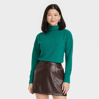 Camiseta feminina verde-escuro de manga comprida - A New Day Mock Turtleneck M