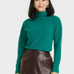 Camiseta feminina verde-escuro de manga comprida - A New Day Mock Turtleneck M