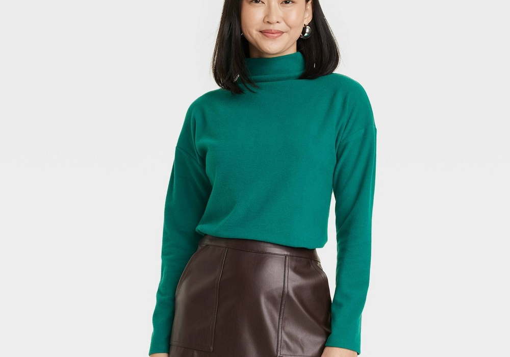Camiseta feminina verde-escuro de manga comprida - A New Day Mock Turtleneck M
