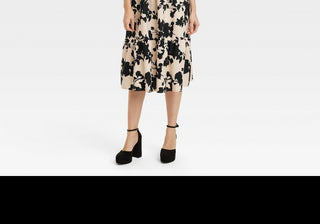 Vestido midi floral preto bege A New Day feminino com manga esvoaçante tamanho XS