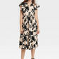 Vestido midi floral preto bege A New Day feminino com manga esvoaçante tamanho XS