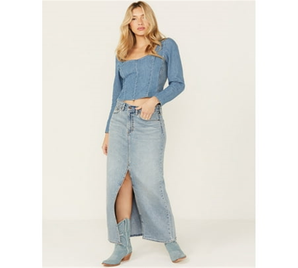 Saia jeans Levi's Premium Ankle Column Feminina Azul Claro Lavado