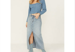 Saia jeans Levi's Premium Ankle Column Feminina Azul Claro Lavado