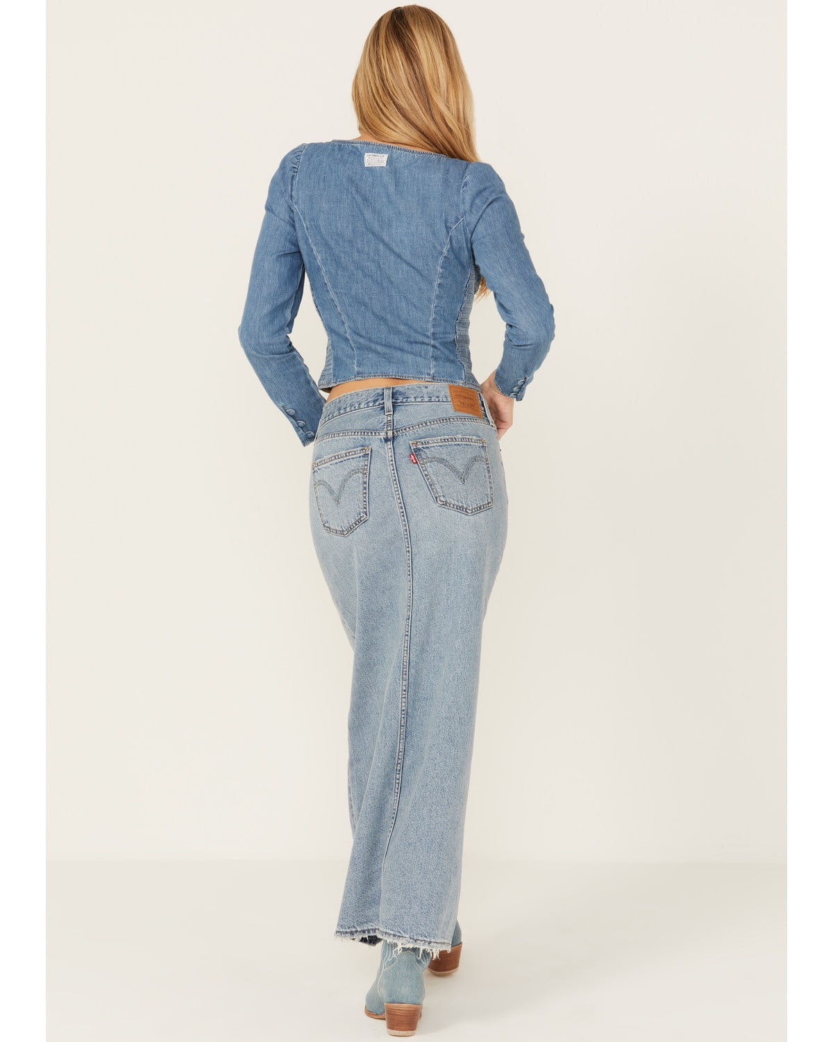 Saia jeans Levi's Premium Ankle Column Feminina Azul Claro Lavado