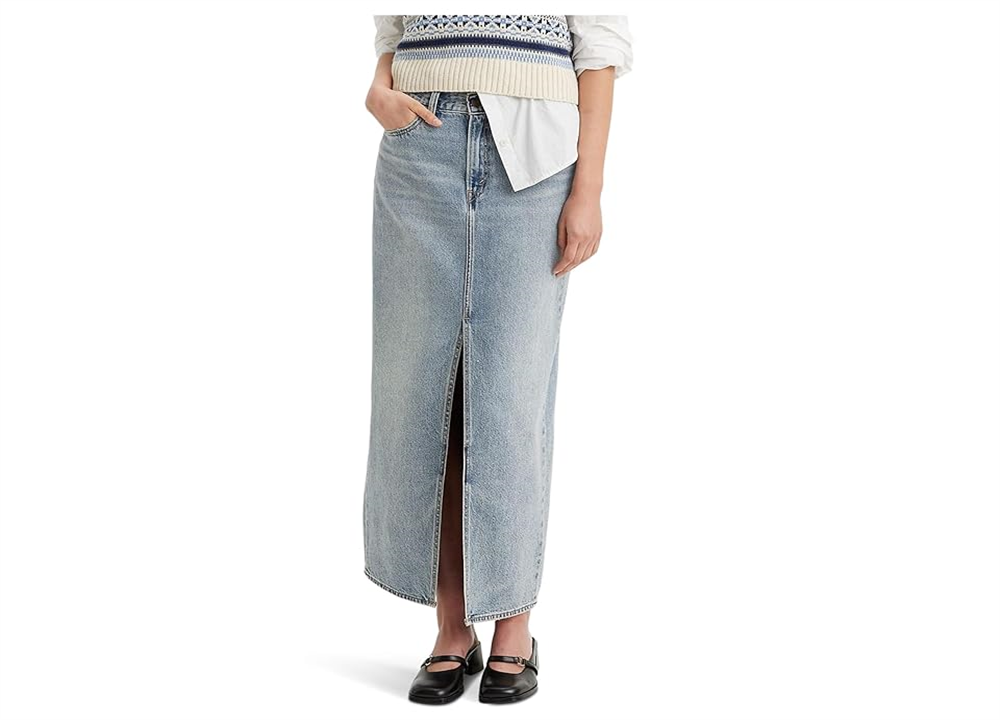 Saia jeans Levi's Premium Ankle Column Feminina Azul Claro Lavado