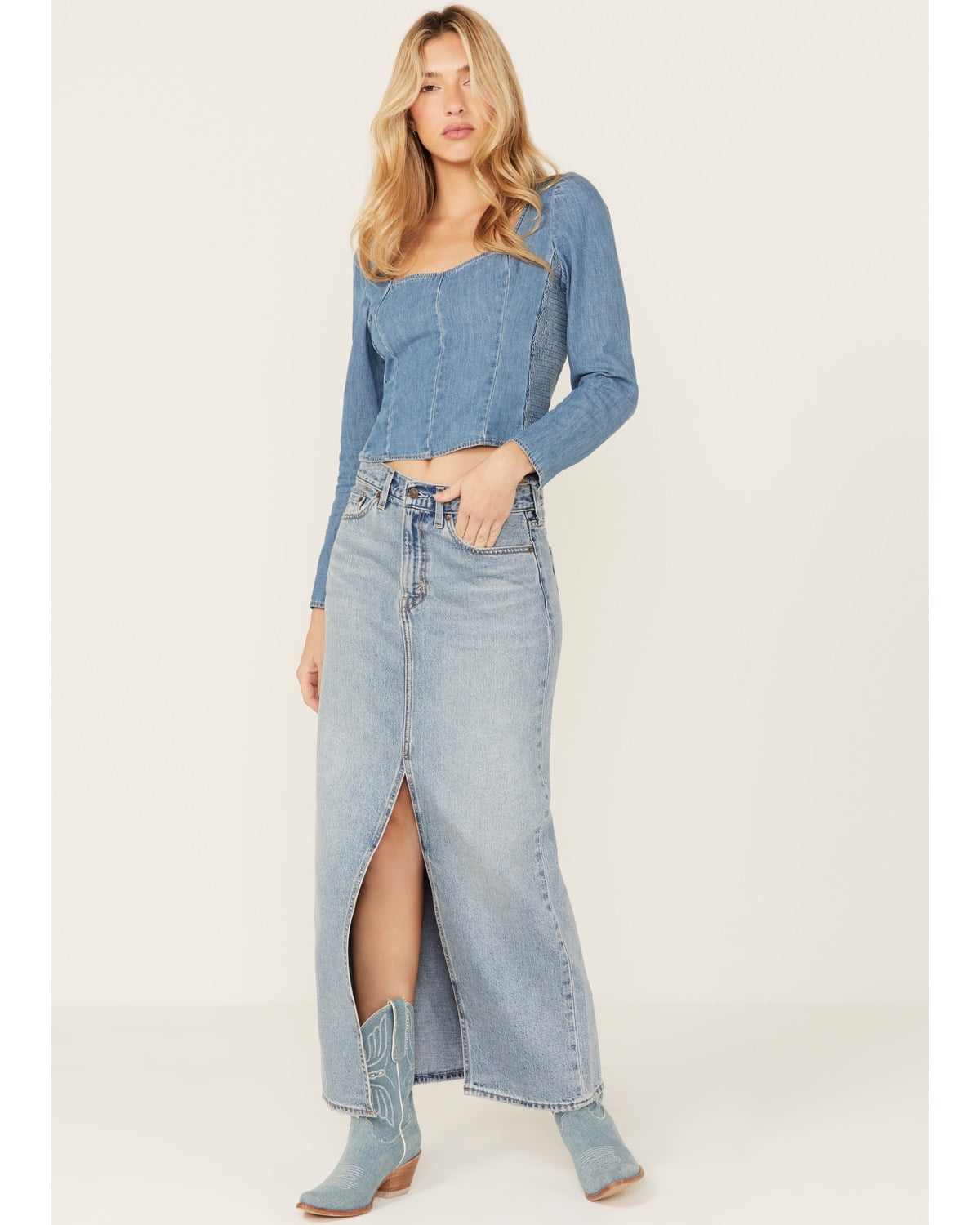 Saia jeans Levi's Premium Ankle Column Feminina Azul Claro Lavado