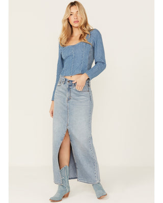 Saia jeans Levi's Premium Ankle Column Feminina Azul Claro Lavado