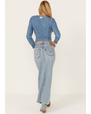 Saia jeans Levi's Premium Ankle Column Feminina Azul Claro Lavado