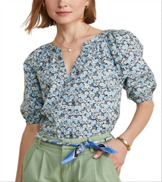 Blusa Vineyard Vines com manga bufante e botões frontais, azul