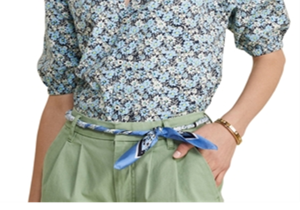 Blusa Vineyard Vines com manga bufante e botões frontais, azul