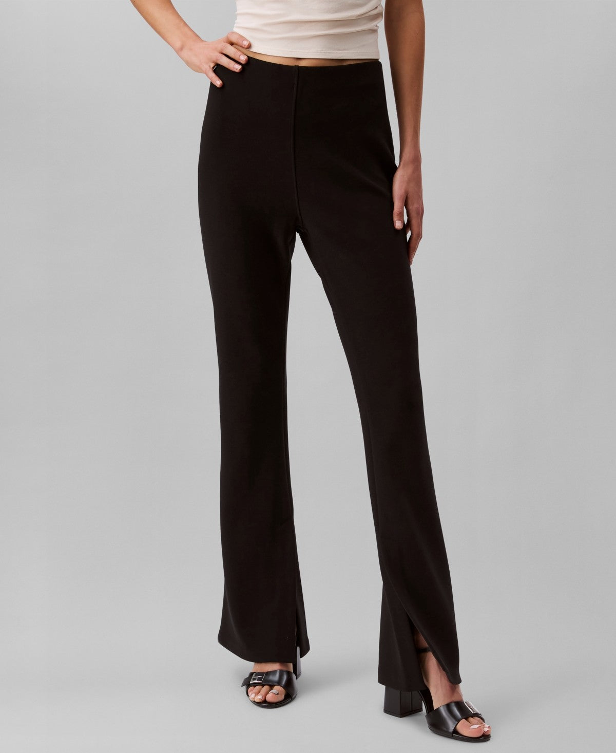 Calvin Klein Womens Tailored Knit Pull On Flare Leg Pants Black