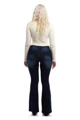 1822 Denim - Calça Jeans Flare Vintage Longa de Cintura Média