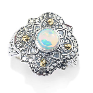 Anel de opala etíope de 7 mm com detalhes em ouro 18K Artisan Silver by Samuel B.