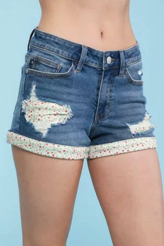 Judy Blue - Flower Patch Hem Shorts