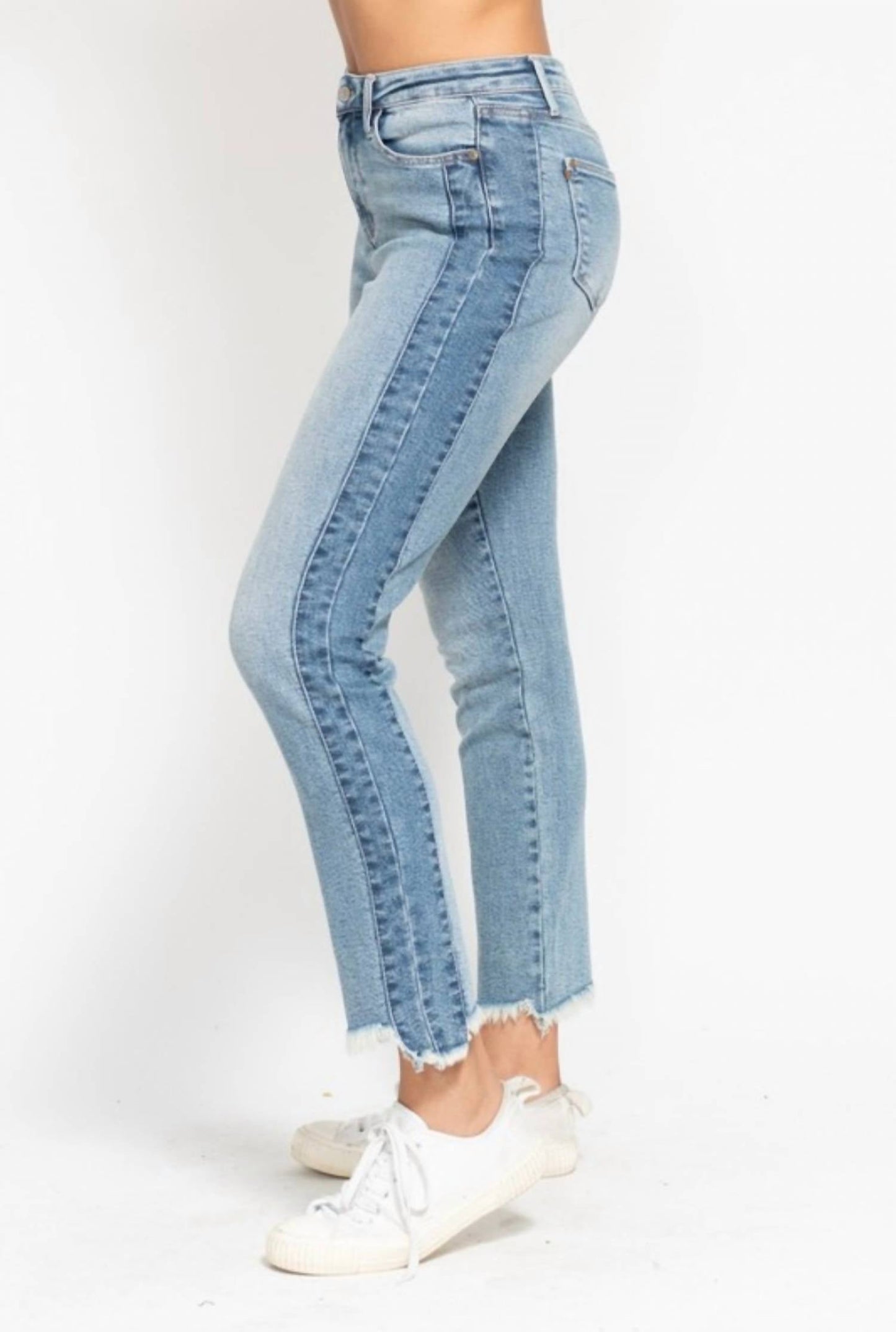 Judy Blue - Side Panel Fray Hem Cropped Jeans