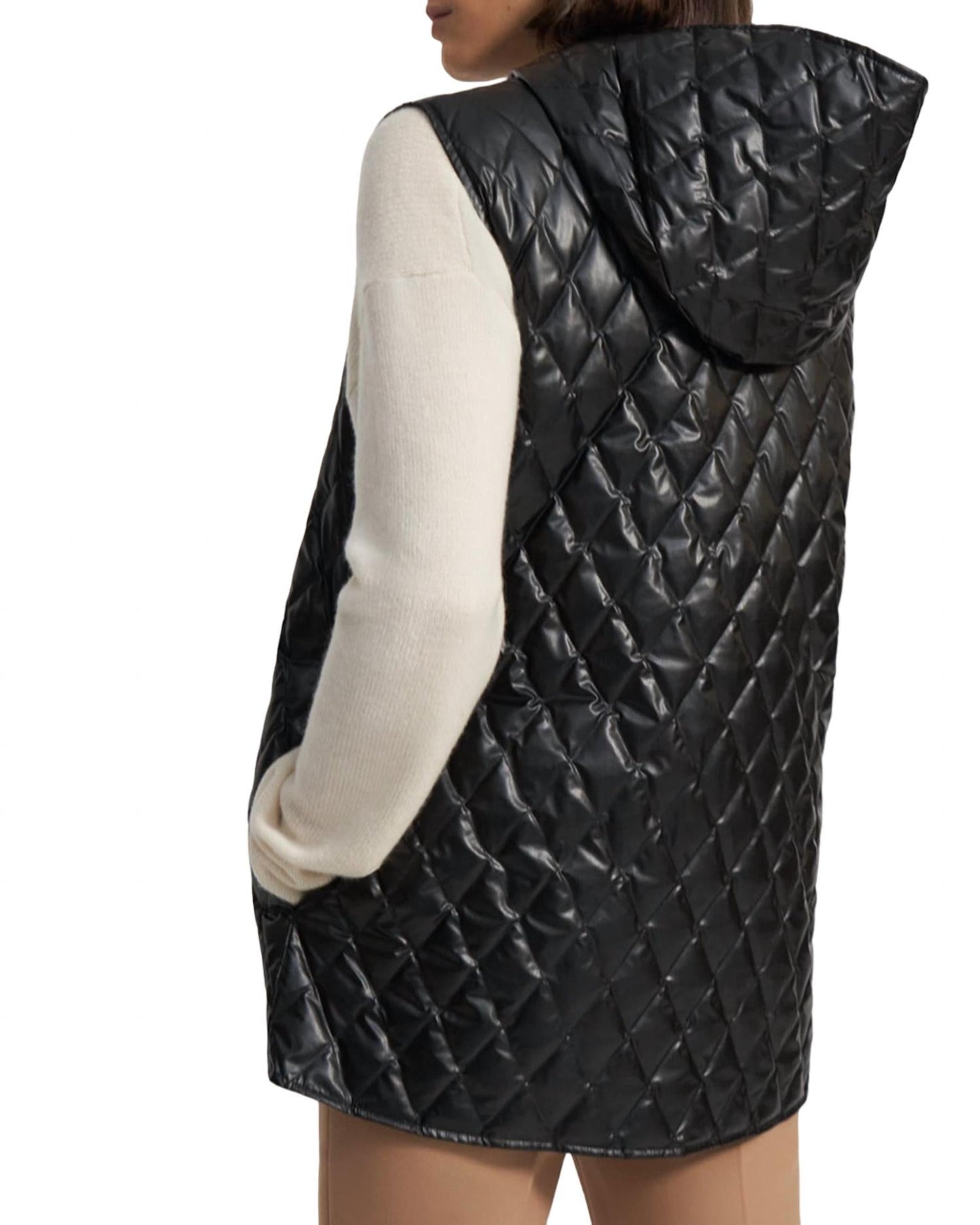 Theory - CLAIRENE QUILTED FAUX LEATHER HOODED VEST