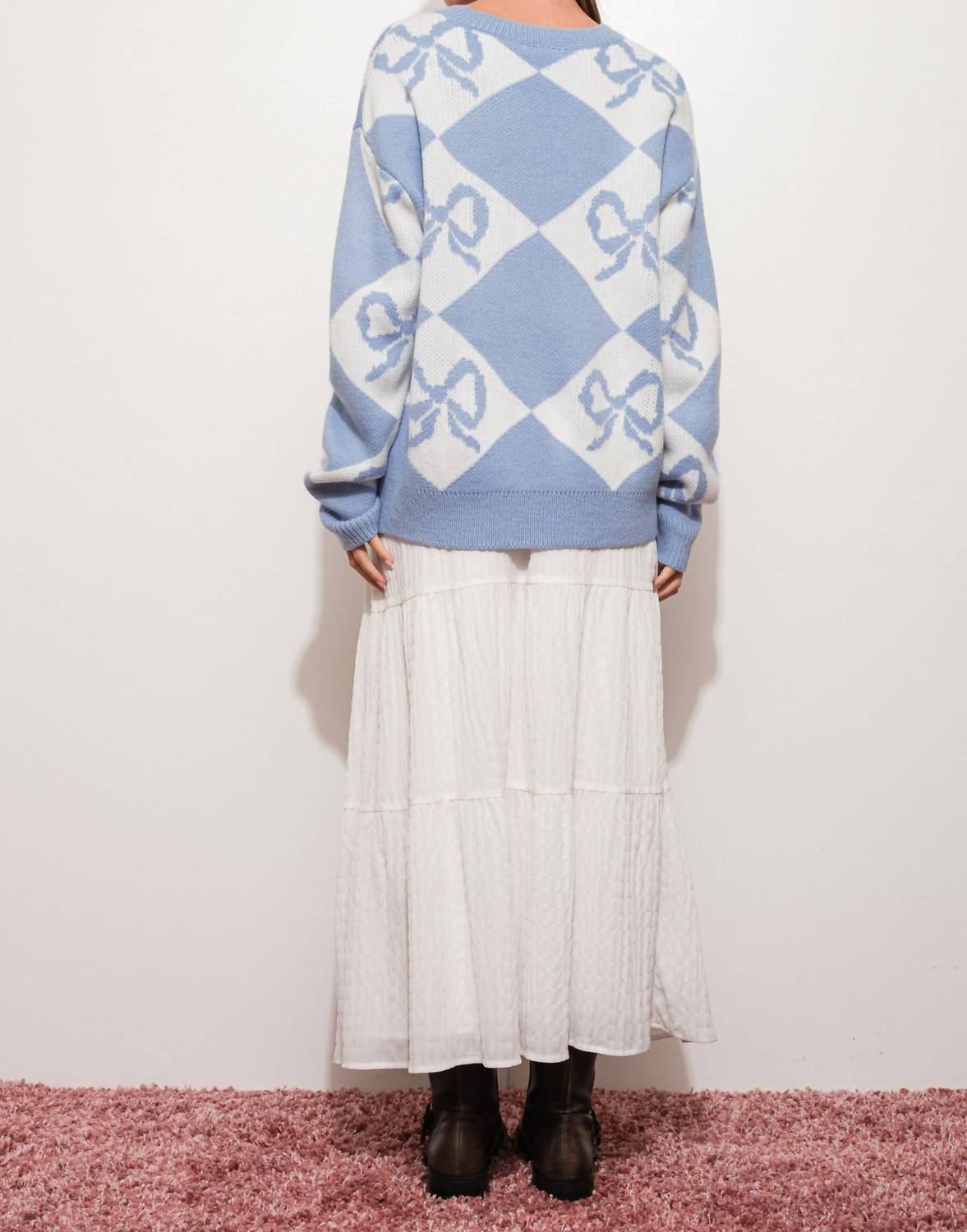 Pretty Garbage - Bow Checkered Knit Sweater