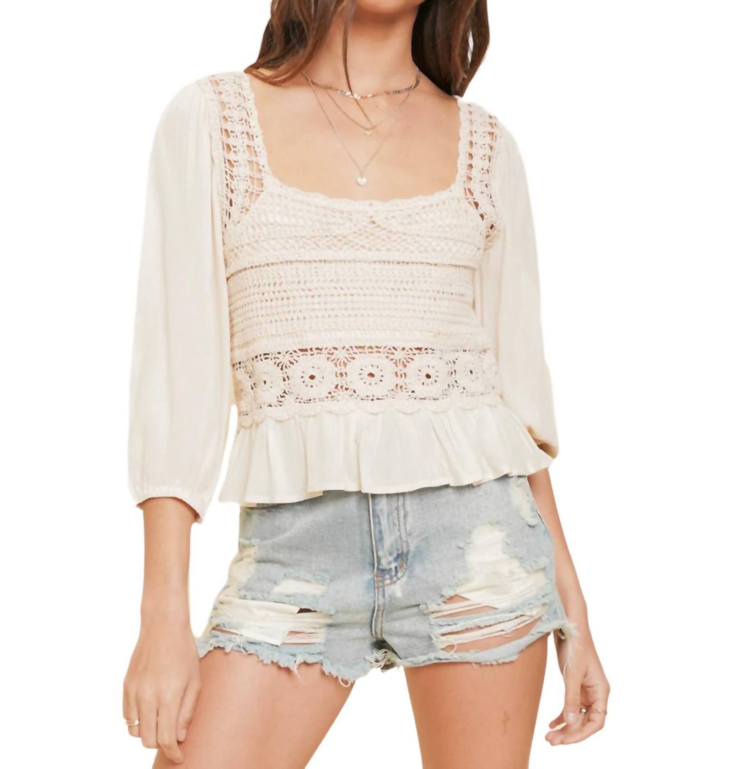 Hem & Thread - Boho Find Crochet Peplum Top