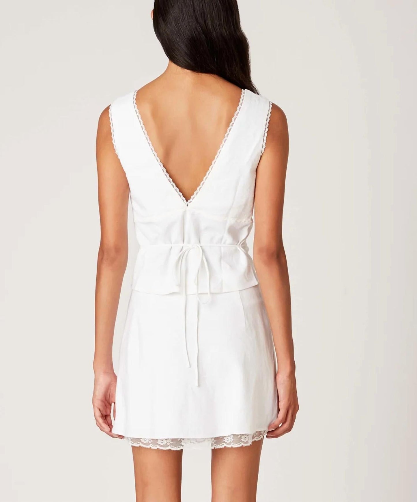 Nia - Celia Plunge V Neck Linen Scalloped Trim Top
