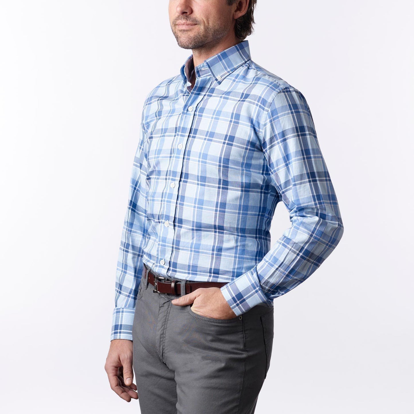 Camisa casual xadrez Ledbury The Guyton sob medida azul