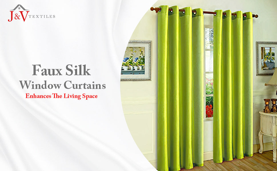 Cortina de janela de seda sintética com ilhós sólidos de 2 painéis J&amp;V TEXTILES com tratamento de 84" de comprimento
