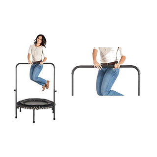 JumpSport 220 Fitness Rebounder Mini Trampolim e Acessório de Barra de Apoio, Preto