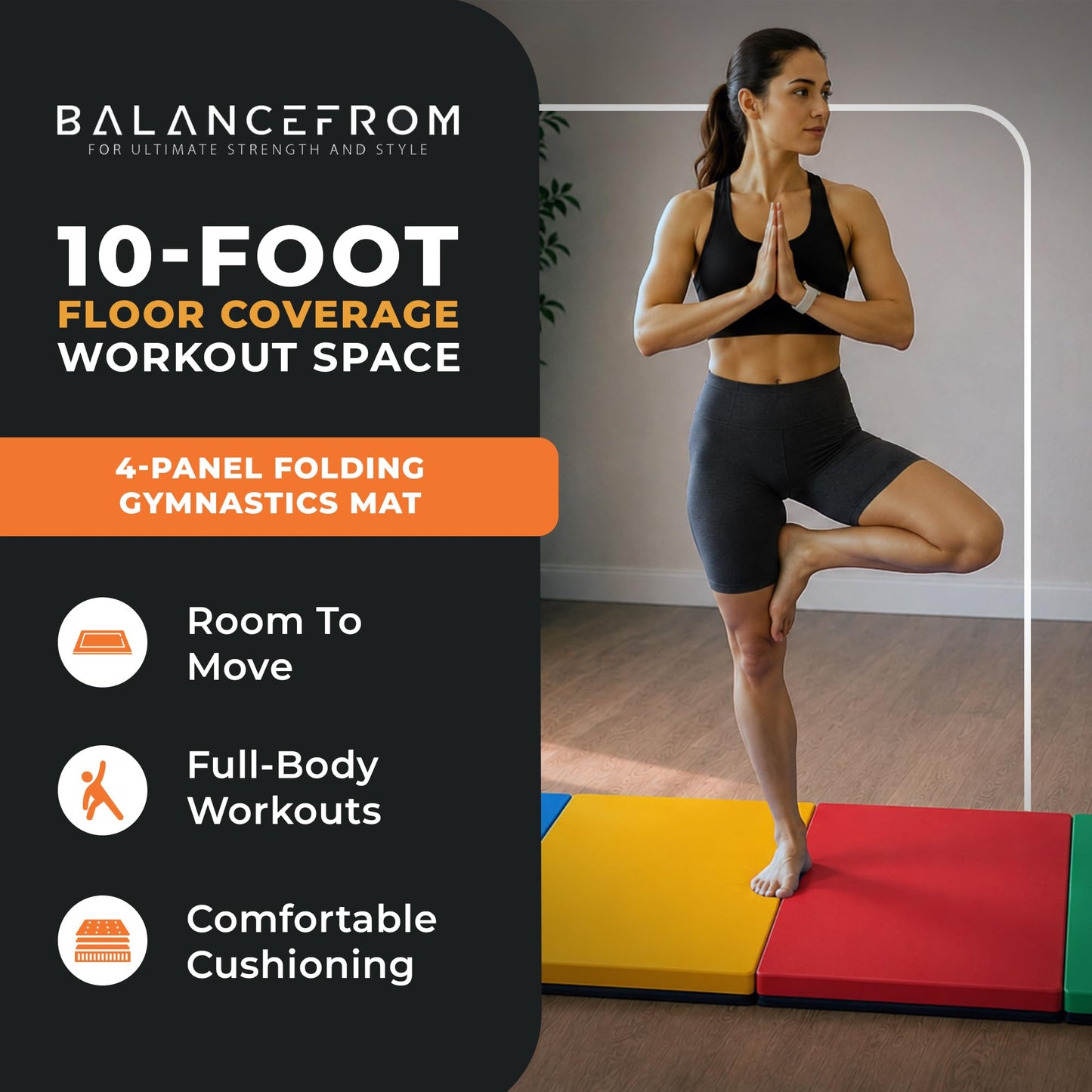 Tapete de ginástica dobrável multiuso BalanceFrom Fitness 120 x 48" para exercícios, multiuso