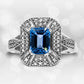 .925 Sterling Silver Diamond Accent and 8X6 mm Emerald-Shape Blue Topaz Ring (I-J Color, I2-I3 Clarity) - Ring Size 7
