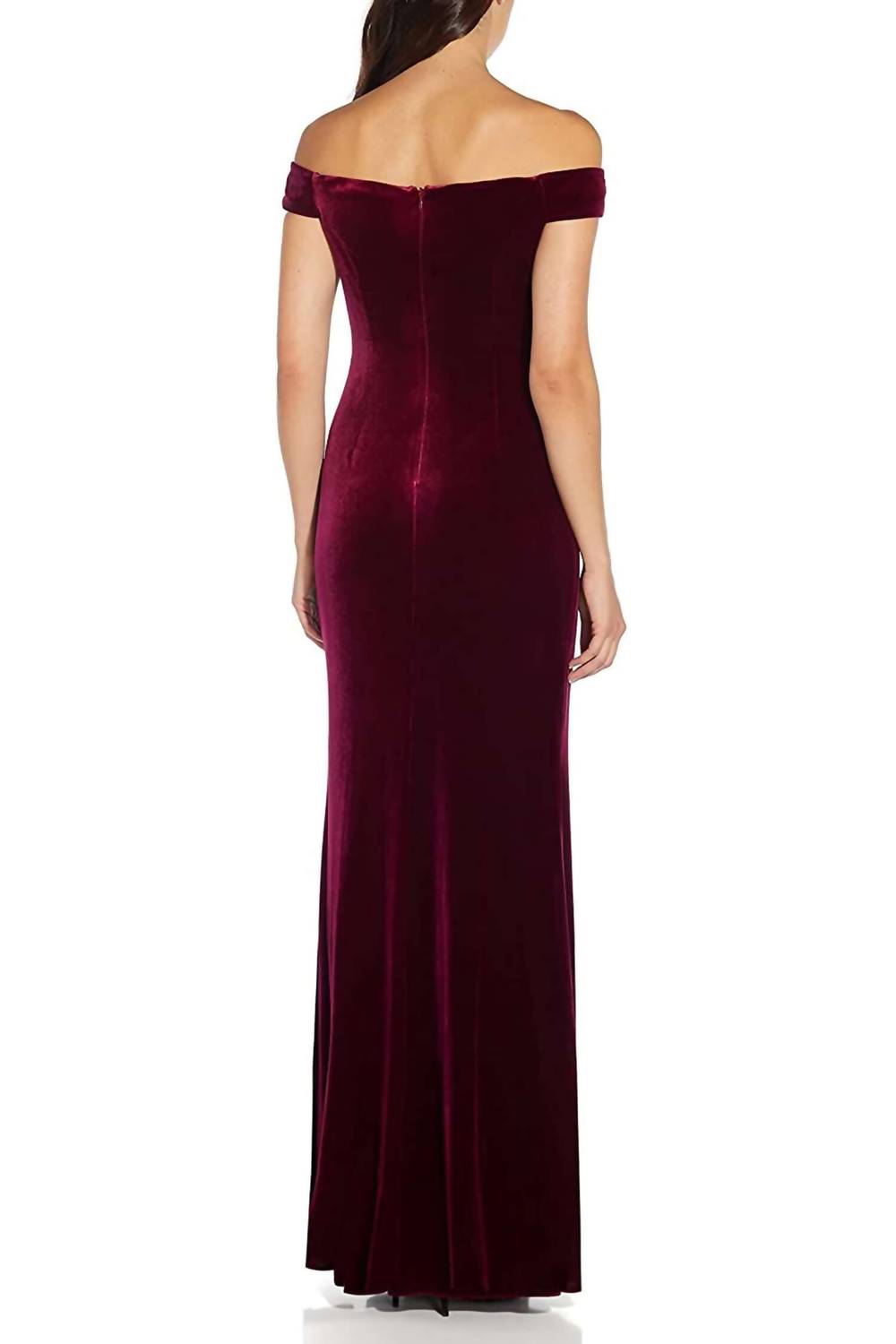 Adrianna Papell - Off Shoulder Pleated Front Velvet Gown