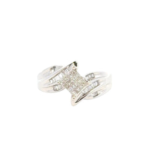 Aamiaa - Anel de diamante natural de 0,50 quilates com corte princesa e baguete - Tamanho 6,5