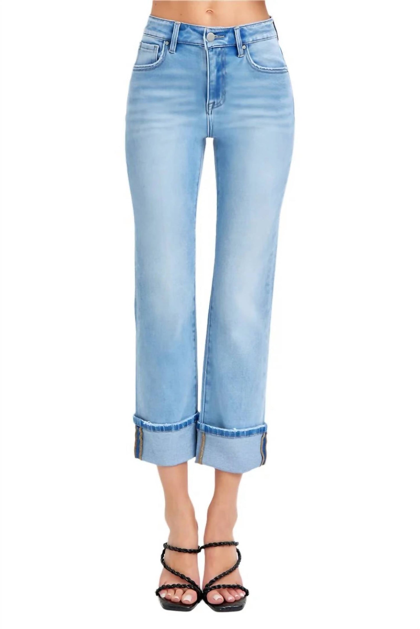 Risen - High Rise Cuffed Straight Jeans