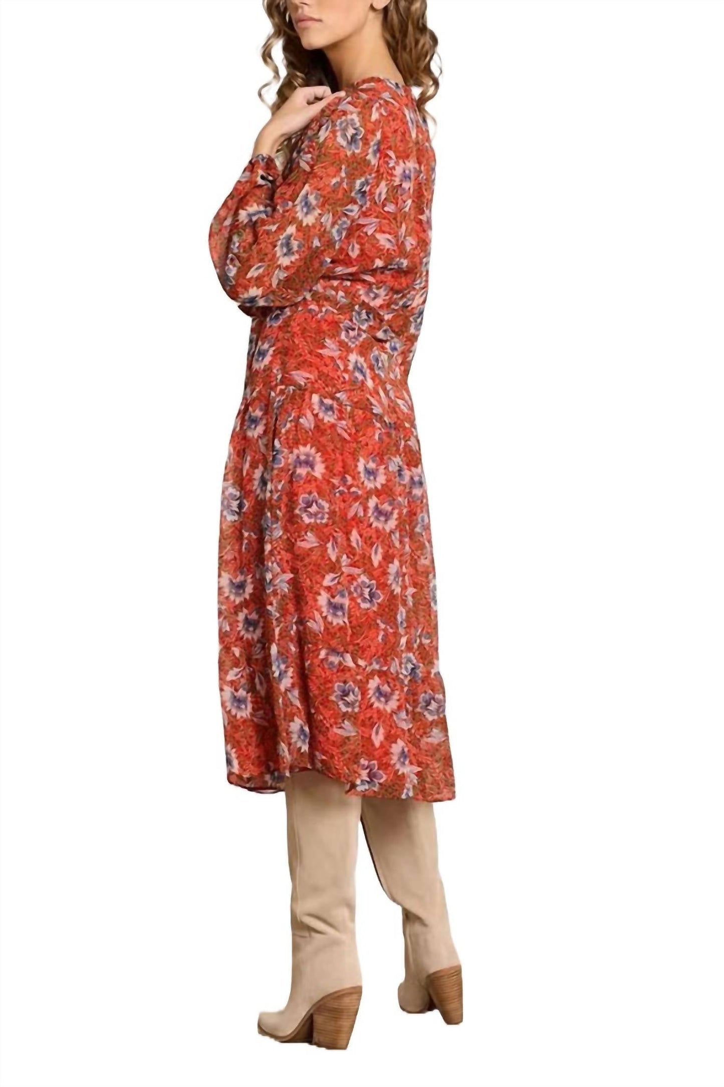 Sam Edelman - V-neck Tie Side Floral Print A-line Chiffon Dress