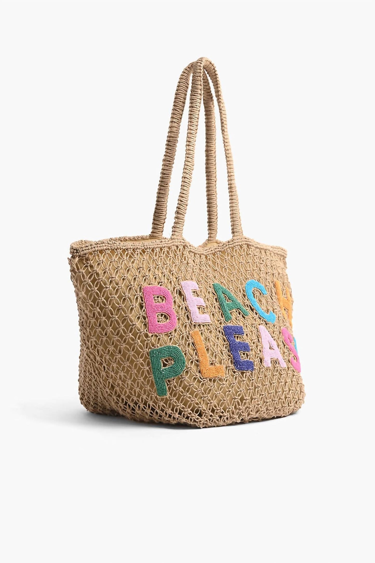 America & Beyond - Women's Beach Please Beaded Macrame Jute Tote