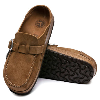 Birkenstock - Tamanco Buckley de camurça e couro