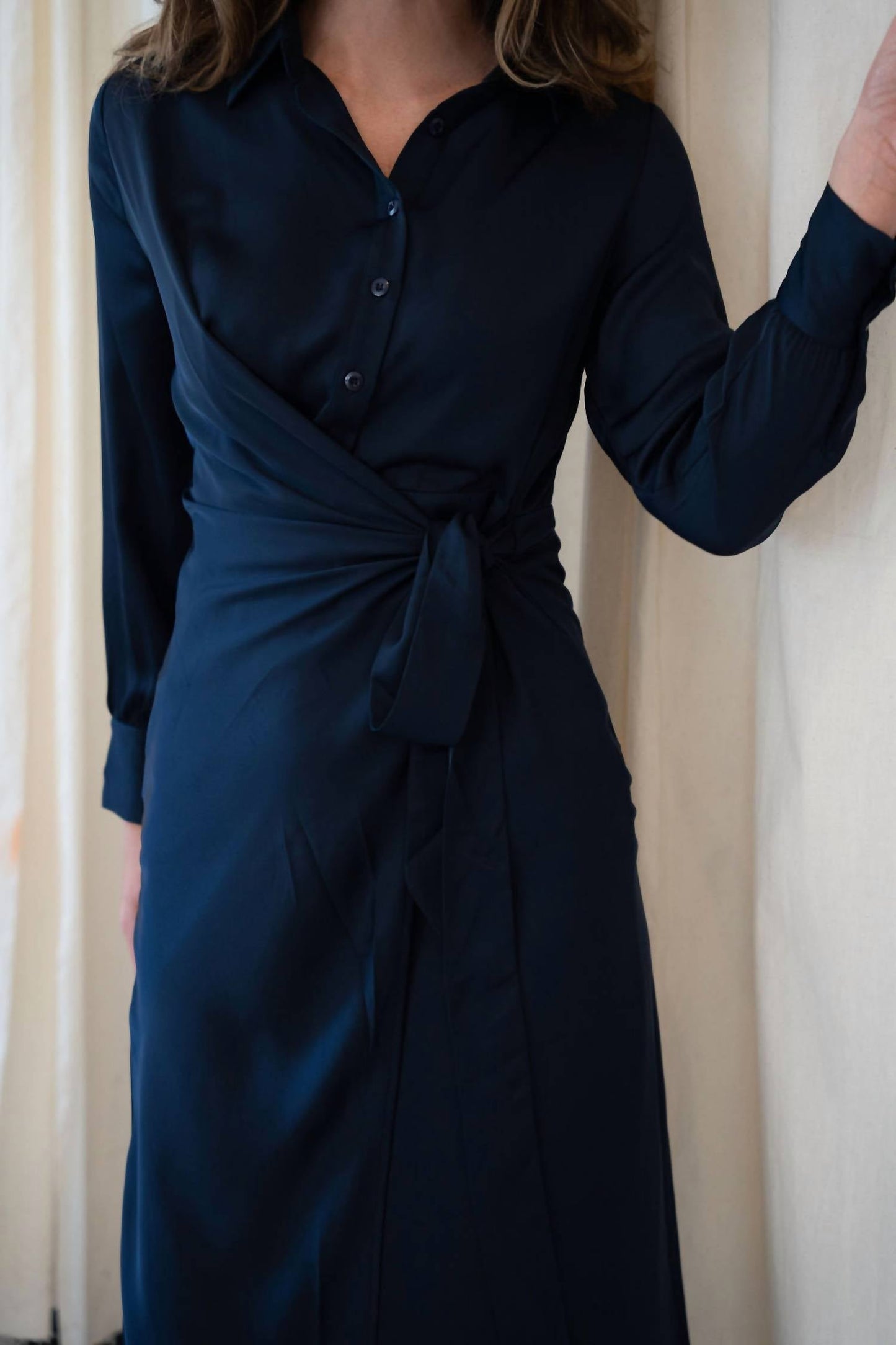 Mima Rosso - Faux Wrap Shirt Dress