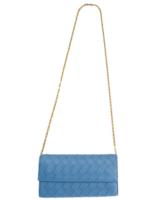 Bottega Veneta - Carteira feminina de couro Intrecciato com corrente