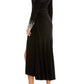 Mac Duggal - Foldover Long Sleeve Jeweled Midi Dress