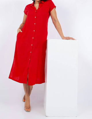Paparazzi - Vestido midi liso em mistura de linho