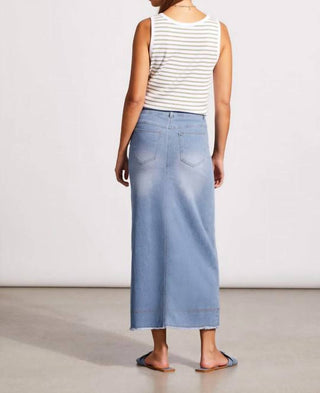Tribal - Full Length Front Slit Denim Midi Skirt