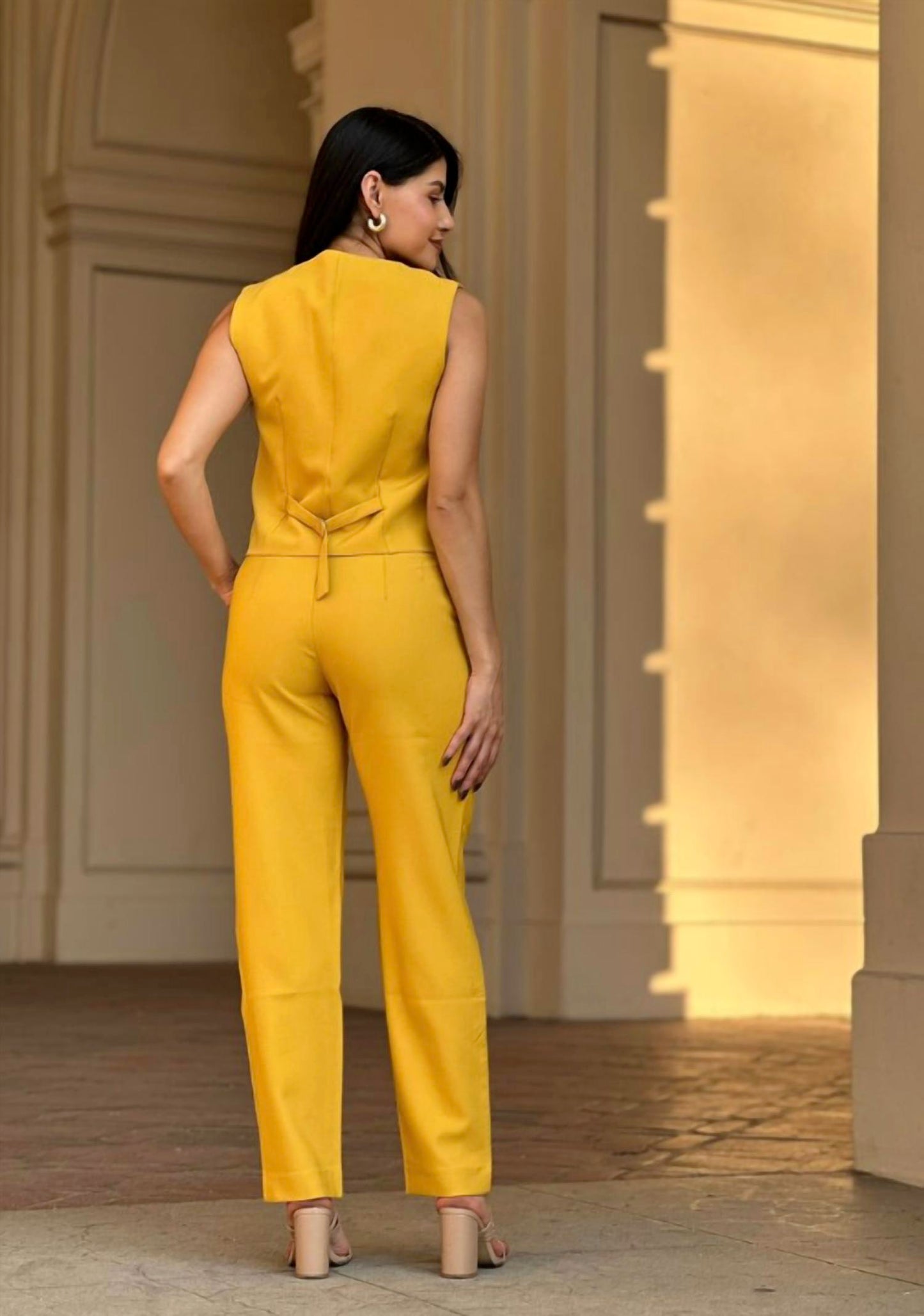 A.C.G. Los Angeles - High Waisted Casual Pants & Dressy Vest Set with 2 Buttons