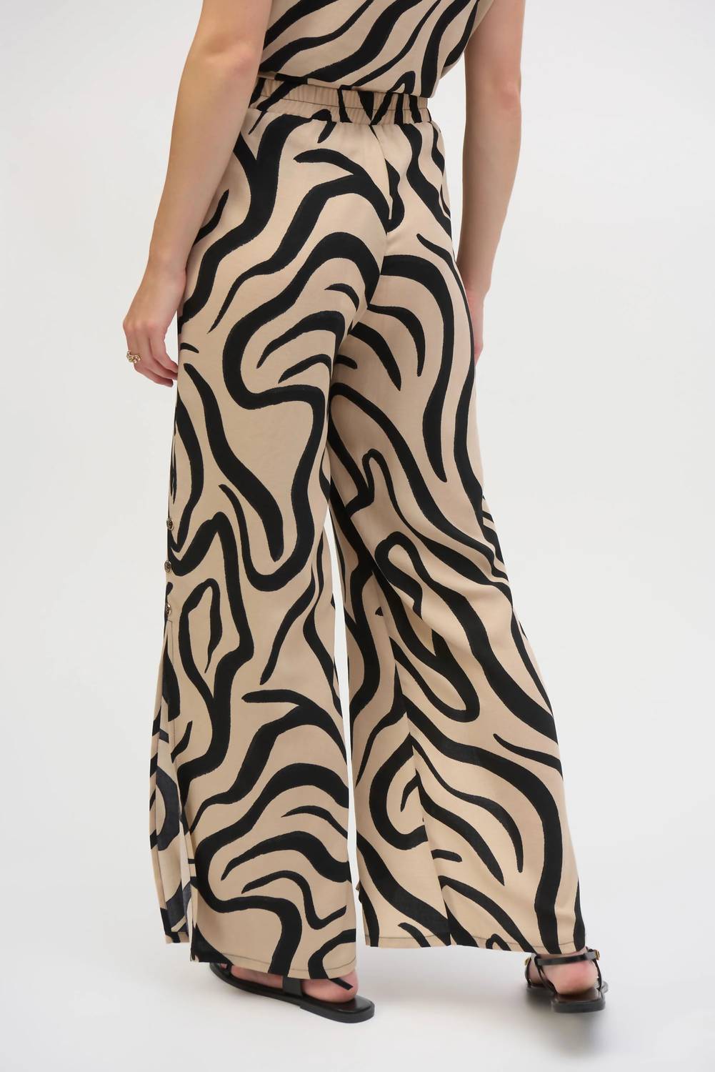 Joseph Ribkoff - Abstract Print Side Slit Wide Leg Pants