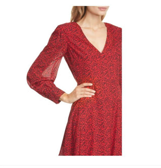 Alice + Olivia - Leopard Print Long Sleeve Chiffon Fit & Flare Mini Dress